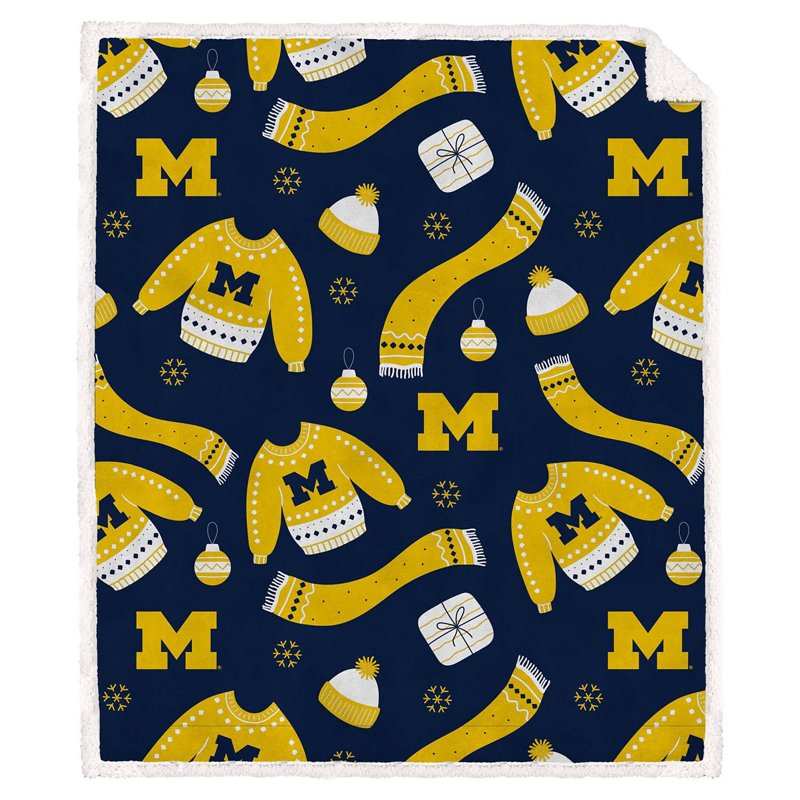 Pegasus Michigan Wolverines 60" x 70" Ugly Sweater Flannel Fleece Sherpa Blanket - NCAA Novelty at Academy Sports